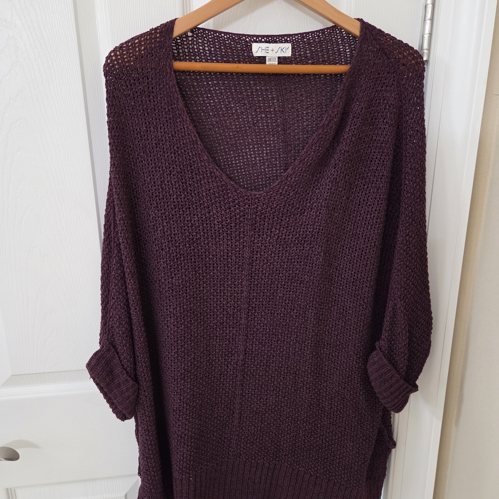 She + Sky V-Neck Sweater - Rich Purple